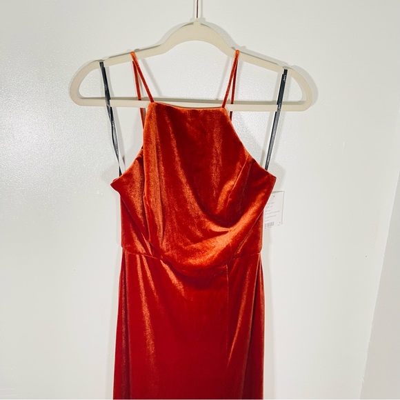 NWT Lovely Drew Square Neck Velvet Maxi Dress with Front Slit in Auburn Moon - Picture 5 of 8